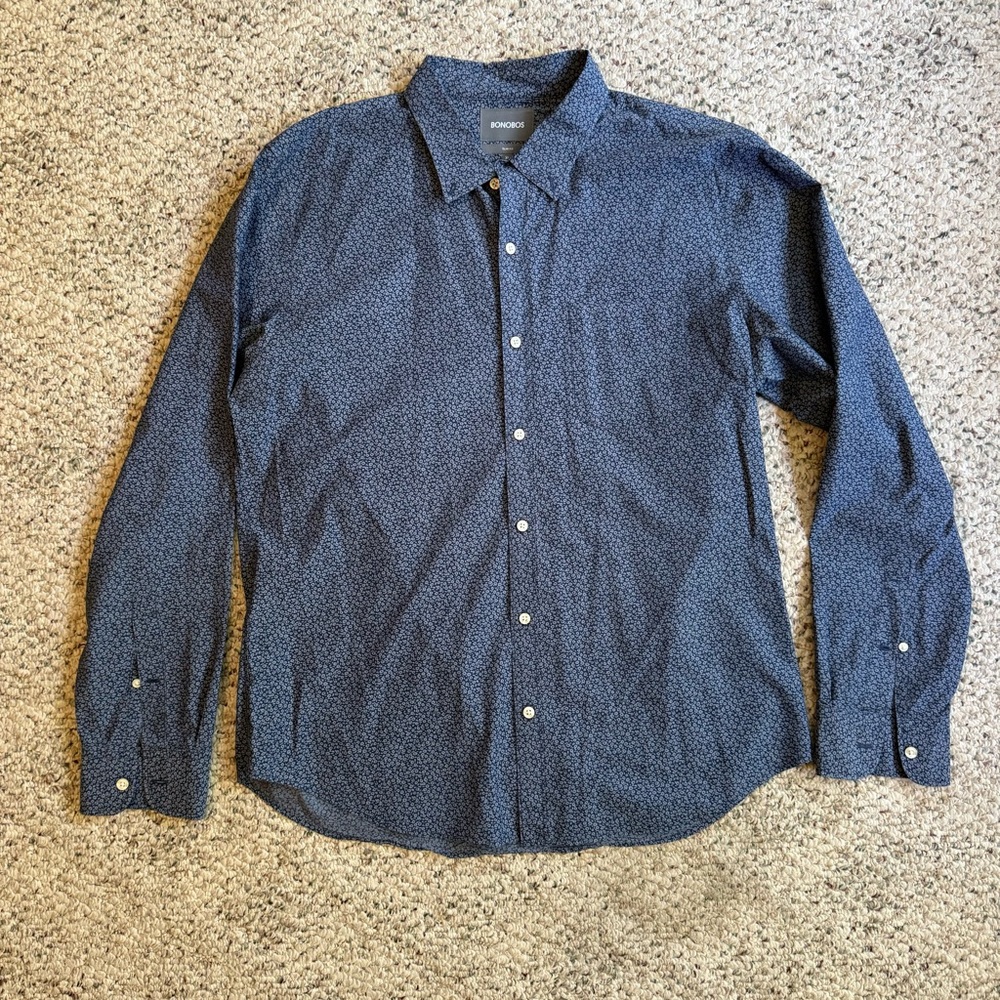 Bonobos Navy Patterned Casual Button Up Slim Fit … - image 1